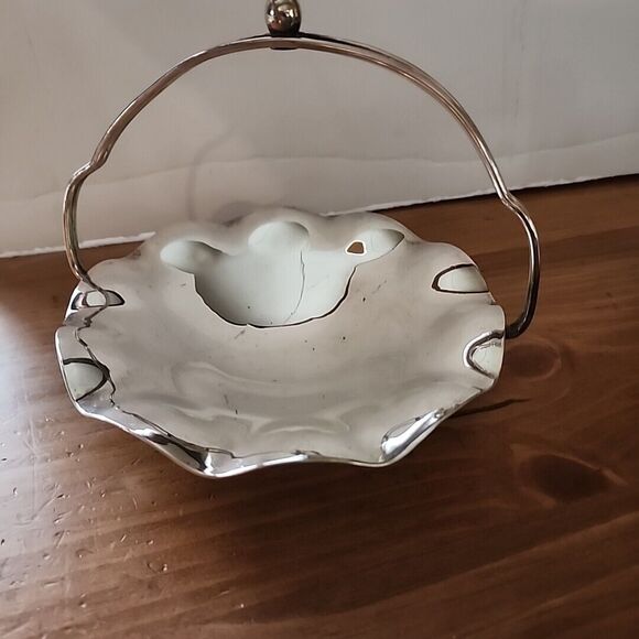 Vintage Metal Candy Dish Scalloped Edge & Holder with Twisted Handle - Picture 8 of 16